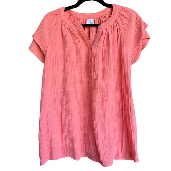 NWT, Time and Tru, Size Med, Maternity, Coral Flutter Sleeve Top, Cotton Gauze - Picture 1 of 5